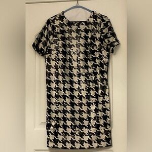 Ann Taylor Allover Sequin Sparkle Embellished Houndstooth TShirt Dress.